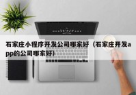 石家庄小程序开发公司哪家好（石家庄开发app的公司哪家好）